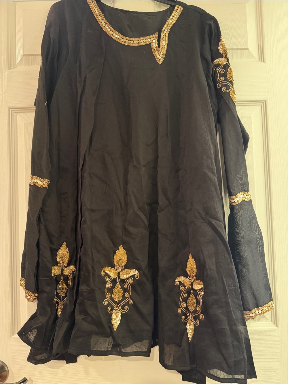 Black Tunic with Gold Embellished Trim and Motifs